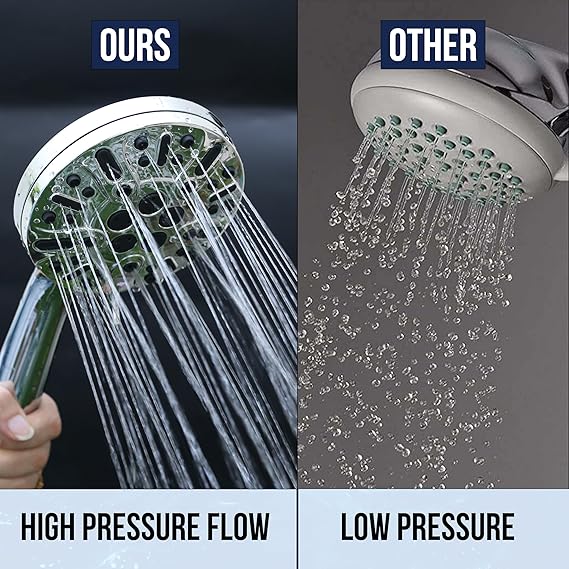 High Pressure 10-mode Handheld Shower Head - Anti-clog Nozzles, Built-in Power Wash to Clean Tub, Tile & Pets, Extra Long 6 ft. Stainless Steel Hose, Wall & Overhead Brackets